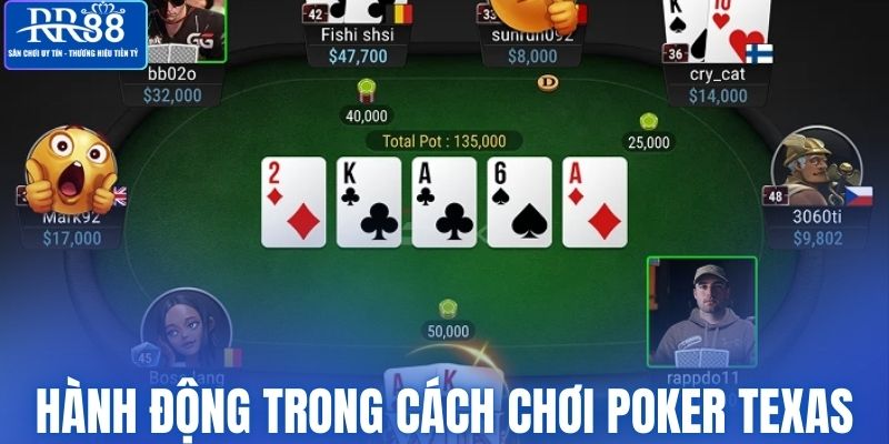 Các hành động trong cách chơi poker Texas