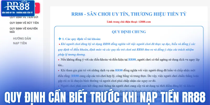 Những quy định cần biết trước khi nạp tiền RR88