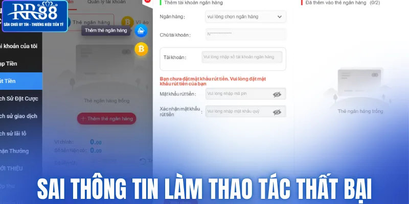 Sai thông tin giao dịch làm thao tác thất bại